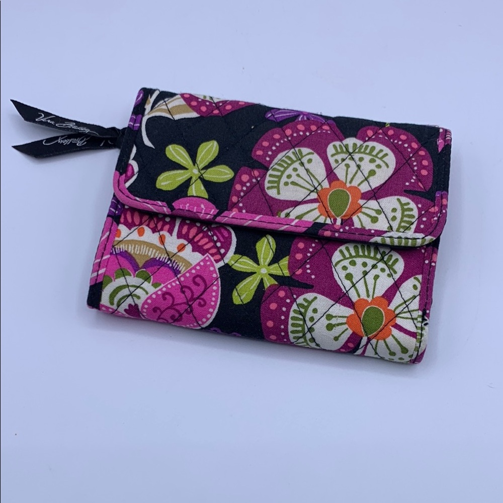 Vera Bradley Euro Wallet Pirouette Pink Floral Orange Green Black Background